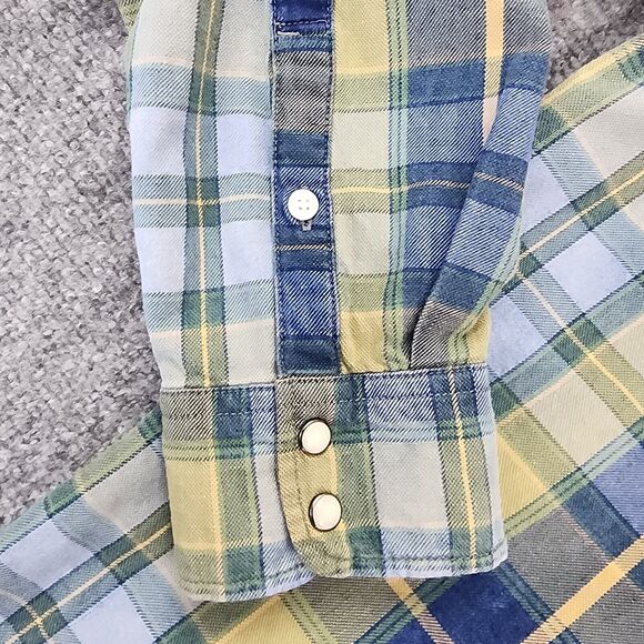 Lucky Brand Shirt Mens Large Indigo Plaid Long Sleeve Western Pearl Snap Button - Picture 16 of 16